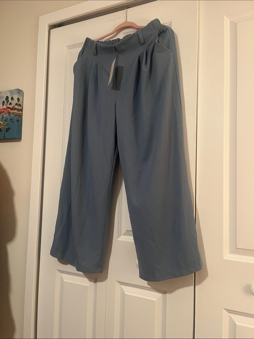 HALARA Wide-Leg Pleated Crop Pants in Slate Blue